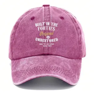 Cappellino da baseball rosa vintage lavato per uomo e donna, dad hat con stampa retrò.
