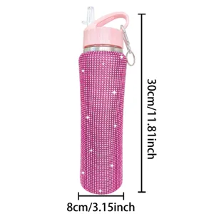 Stainless Steel Vacuum Insulated Slim Waist Thermos Rhinestone Studded Outdoor Sports Portable Water Bottle Travel Cup