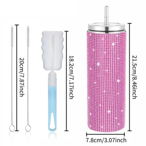 Glitzernde Strass Skinny Trinkbecher mit Strohhalm und Reinigungsbürsten Detailbild.