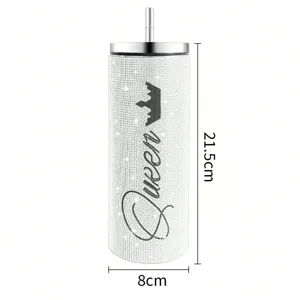 20oz rhinestone stainless steel tumbler with straw, luxury sparkling diamond straight cup.