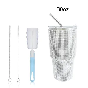 Rhinestone 30oz Tumbler Stainless Steel Insulated Vacuum Cup with Straw and Brushes