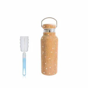 Rhinestone stainless steel vacuum insulated water bottle detail view, elegant bling design.