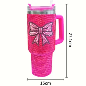 Bicchiere Isolato in Acciaio Inossidabile da 40oz con Fiocco in Strass e Manico