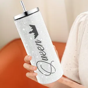 20oz bling strass roestvrijstalen tumbler met rietje en mooie kroon queen design.
