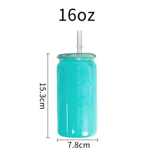 Bicchiere di Vetro Sfumato 16oz con Coperchio Strass e Cannuccia Tazza da Bere Elegante