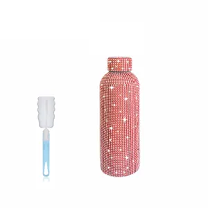Rhinestone insulated water bottle detail showcasing sparkling crystals and sponge brush.