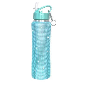 Bling rhinestone 25oz vacuum insulated stainless steel water bottle with straw lid and carabiner.