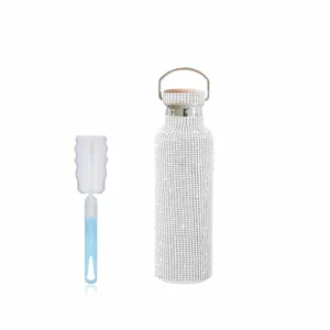 Rhinestone Stainless Steel Vacuum Insulated Water Bottle with Bamboo Lid and Cup Brush