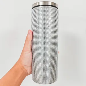 20oz rhinestone vacuum insulated tumbler hand holding display sparkling bling water bottle travel cup