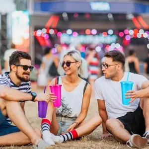 24oz colorful plastic cup with straw large capacity outdoor party drink cup reusable tumbler