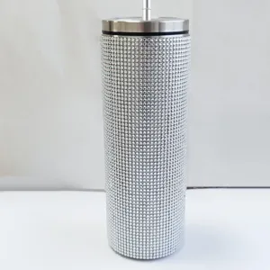 20oz bling rhinestone skinny tumbler with straw stainless steel vacuum insulated cup