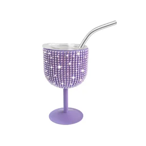 Glitzernde Strass Mini Edelstahl Weinglas Pokal mit Deckel und Strohhalm für Partys