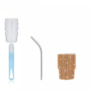 Rhinestone 3oz mini wine tumbler set with stainless steel straw and sponge brush.