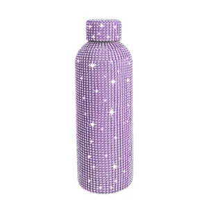 750ml Bling Rhinestone Insulated Water Bottle Sparkle Purple Stainless Steel Flask Vacuum Cup