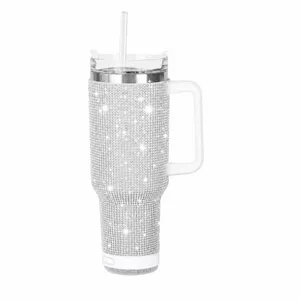 40oz rhinestone insulated tumbler with handle straw and speaker base sparkling crystal cup