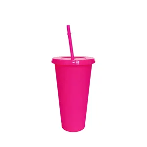 Colorful 24oz plastic tumbler with straw large capacity portable drink cup for outdoor party