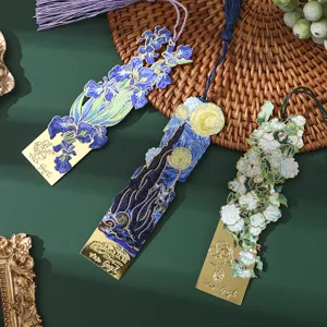 Marcador de metal hueco diseño de pintura al óleo de arte vintage con borla oficina