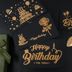 Ensemble de cartes de vœux d'anniversaire dorées noires, élégante carte de vœux en aluminium.