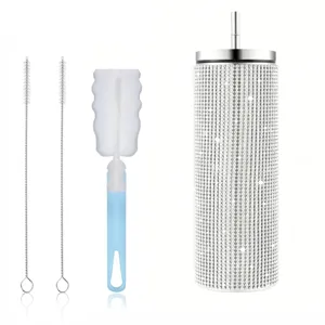 20oz glitzernde strass edelstahl trinkbecher set mit strohhalm und reinigungsbürsten
