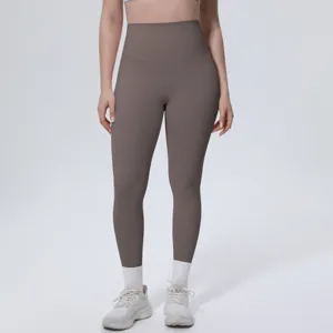 High waist solid color yoga pants detail, skin-friendly stretchy fabric, perfect fit for sports.