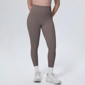High-waist solid color yoga pants, breathable ice-feel activewear leggings for gym fitness running.