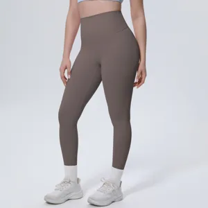 High waist detail and fit of breathable solid color stretch yoga pants for women fitness.