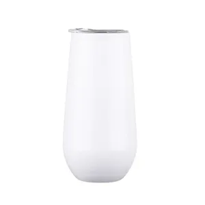 6oz stainless steel champagne tumbler double wall vacuum insulated egg cup with lid white