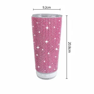 Pink rhinestone Bluetooth speaker tumbler, 20oz stainless steel insulated travel coffee mug.