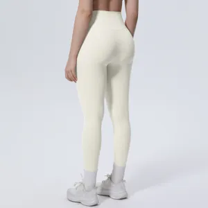High-waisted solid color fitness yoga leggings back detail, breathable stretch fabric.