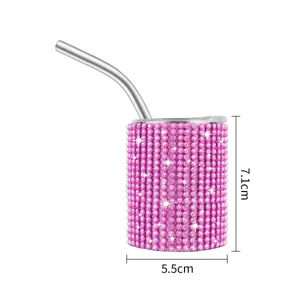 Mini bicchiere strass 3oz con paglia, tazza caffe da viaggio cristallo rosa brillante cicchetto.