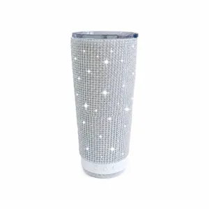 Rhinestone 20oz stainless steel tumbler with built-in Bluetooth speaker, double wall vacuum travel cup.