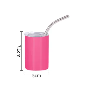 Mini Bicchiere Termico in Acciaio Inossidabile Con Coperchio Cannuccia Doppia Parete Sottovuoto Bicchiere da Viaggio Casa Sport