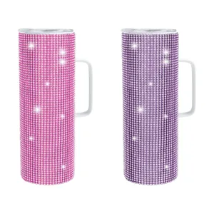Tazza da Viaggio Isolata in Acciaio Inox Con Strass Manico Bling Tazza da Caffè Sotto Vuoto Glitter Car Tumbler Per Sport All'aperto
