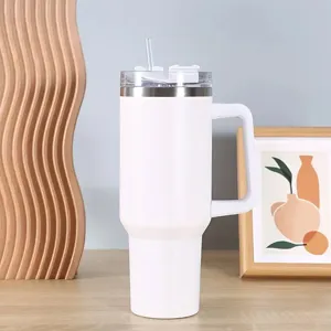 40oz edelstahl becher mit griff und strohhalm vakuum isolierter auto reisebecher detail
