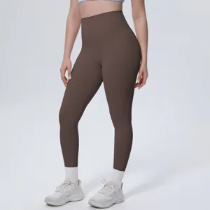 Women's high waist solid color yoga leggings, breathable comfortable gym fitness activewear.