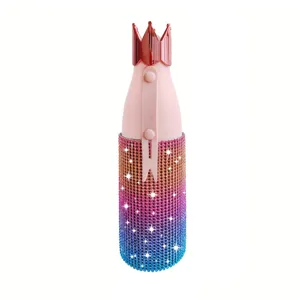12oz Rhinestone Insulated Water Bottle Crown Lid Bling Stainless Steel Vacuum Flask Pink Cup