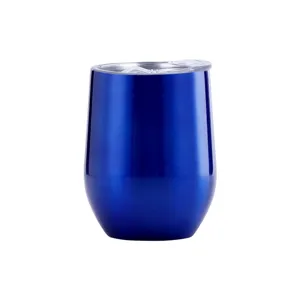 12oz Edelstahl Vakuum isolierter Weintumbler U Form Eierbecher Blau mit Deckel fur Reisen