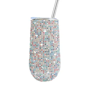 6oz rhinestone insulated tumbler diamond eggshell cup stainless steel straw cup sparkling