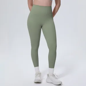High-waisted solid color yoga pants, soft breathable stretchy fabric for running and gym.