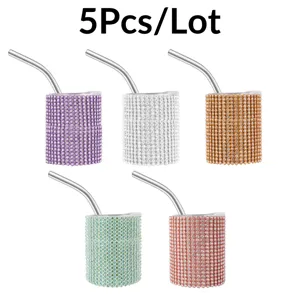 Rhinestone stainless steel mini tumbler detail shot, sparkling bling shot glass with straw set of 5.