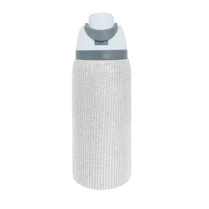 Glitzernde Edelstein Isolierflasche mit praktischem Doppeltrinkdeckel, Edelstahl.