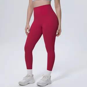 High waist solid color yoga pants, skin-friendly breathable slim fit sports fitness leggings.