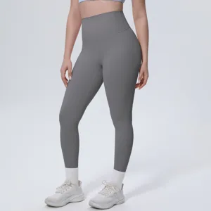 High-waisted solid color yoga pants for women, breathable and skin-friendly fitness leggings.