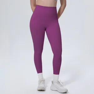 High waist solid color yoga pants for women, breathable fitness running leggings.