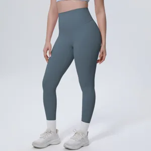 High waist solid color yoga pants breathable fitness running activewear leggings for women