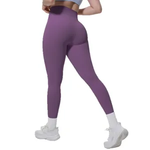 High-waisted solid color yoga pants, breathable fitness leggings for women running gym wear