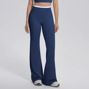 Pantalon de yoga à taille haute avec ceinture contrastée et bas évasé élégant et ajusté.