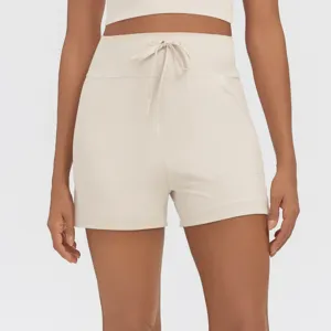 High-waisted athletic shorts with drawstring and pockets for women workout gym casual wear.