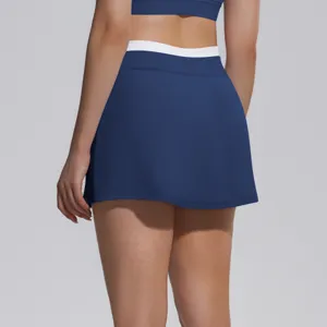 Jupe de tennis de sport taille haute couleur contraste jupe de yoga avec short integre