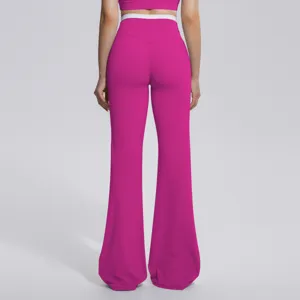 Pantalon de yoga évasé taille haute femme avec ceinture contraste fitness et sport